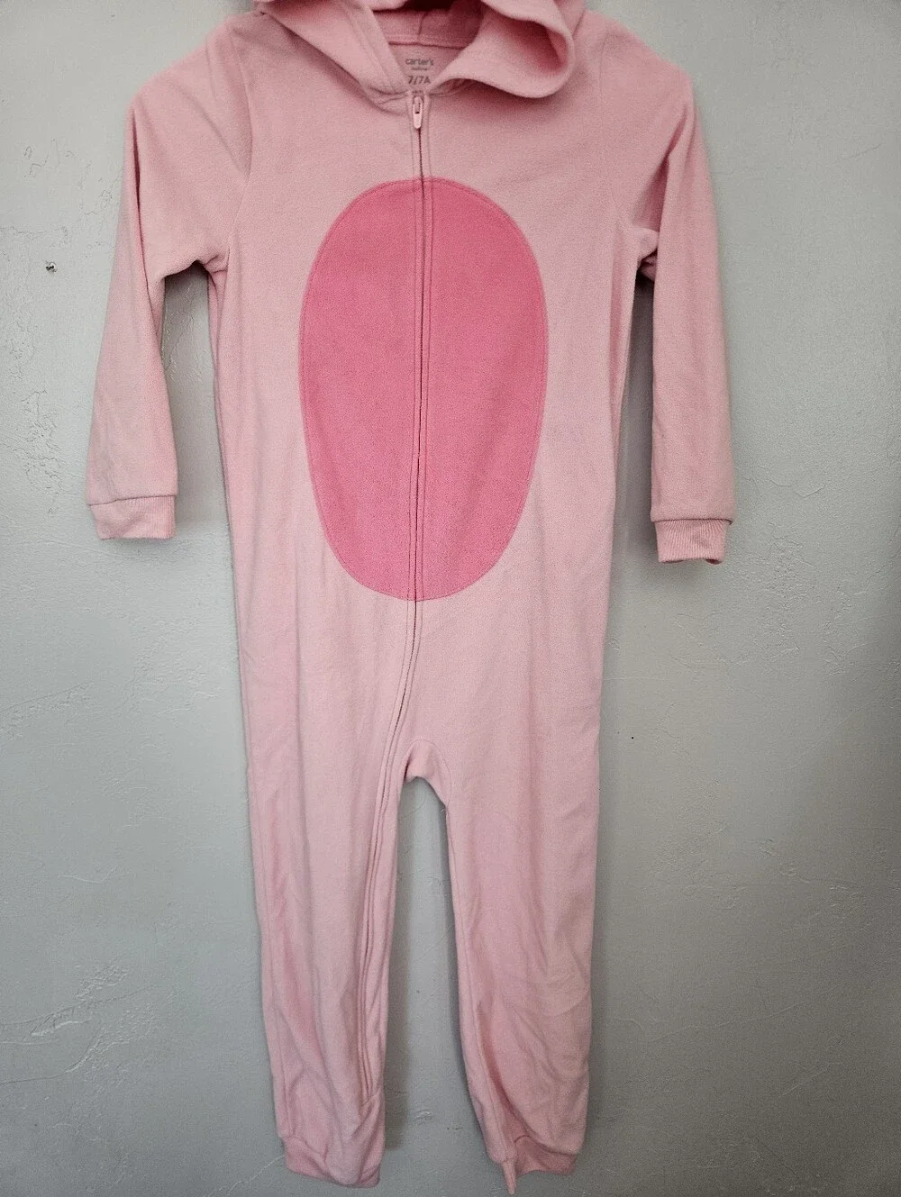 Carter's Girls 7 Pink Axolotl Hooded Onesie Pajamas Fleece Zipper Footless PJs